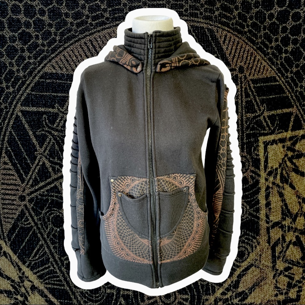 Fourth Dimension Designs Sacred Geometry Moto Festival Detach Hood Hoodie jacket